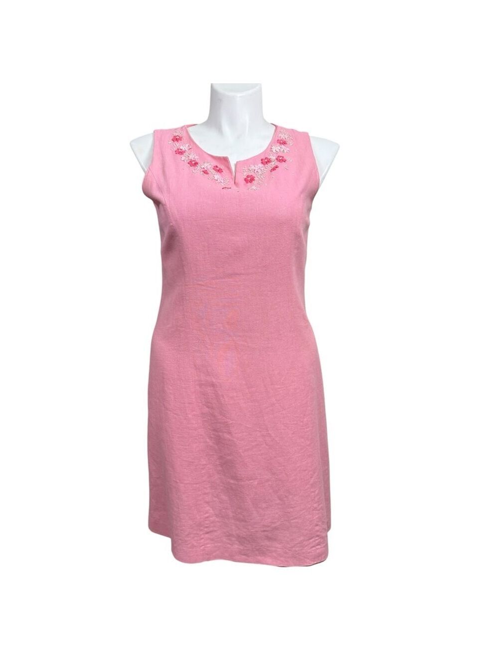 Stonebridge Jerell Inc Vintage Pink Linen Blend Sheath Dress Size 12 Floral Embr